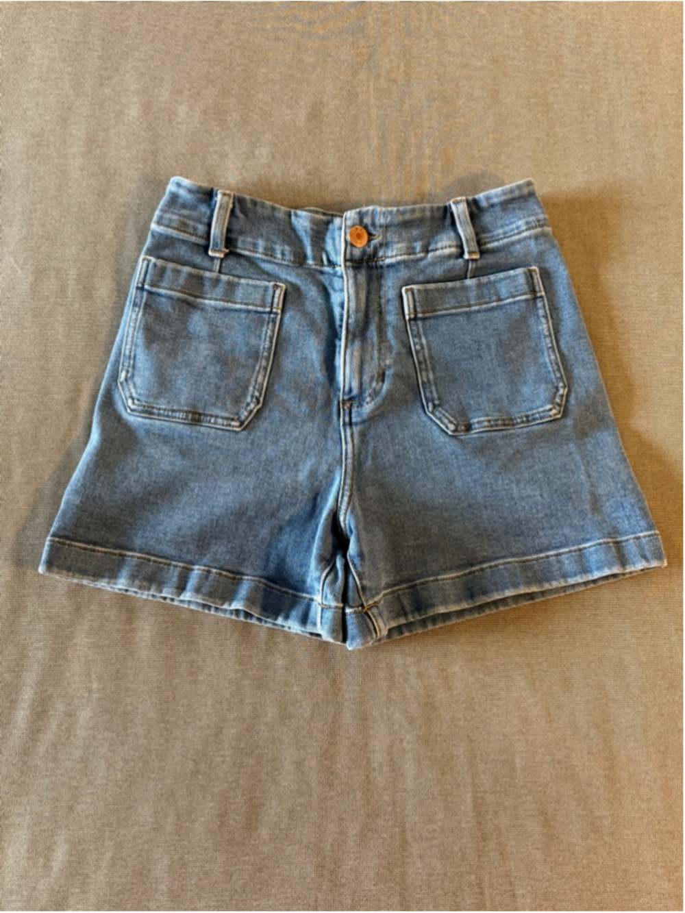 LC Lauren Conrad Super High Rise Patch Pocket Denim Shorts SZ 6 Boho Retro